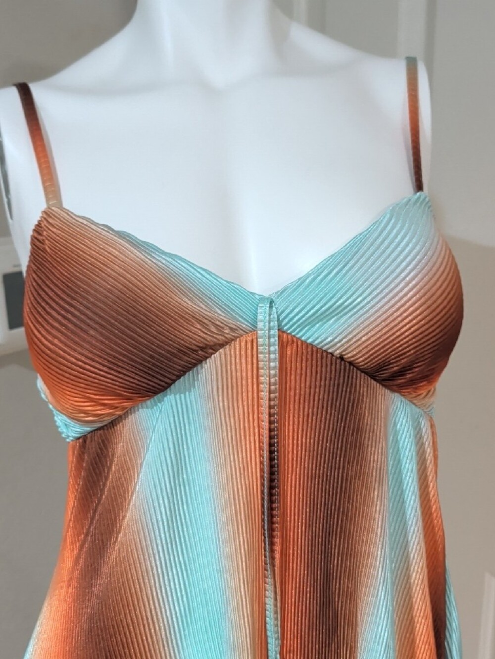 Y2K No Boundaries Aqua and Copper Striped Satin Textured Slip Dress Women's S - Picture 3 of 10